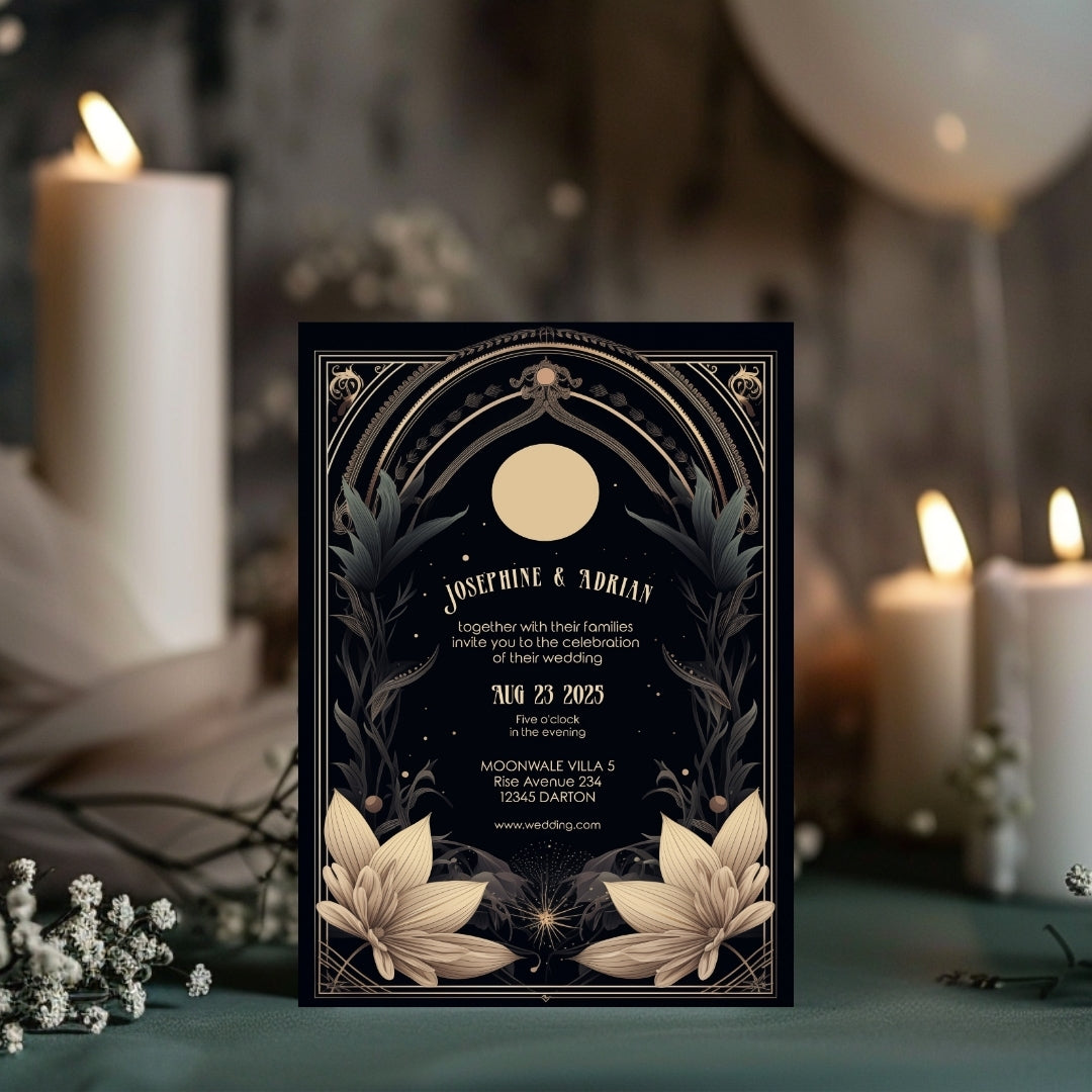 Celestial Floral Art Deco Wedding Invitation