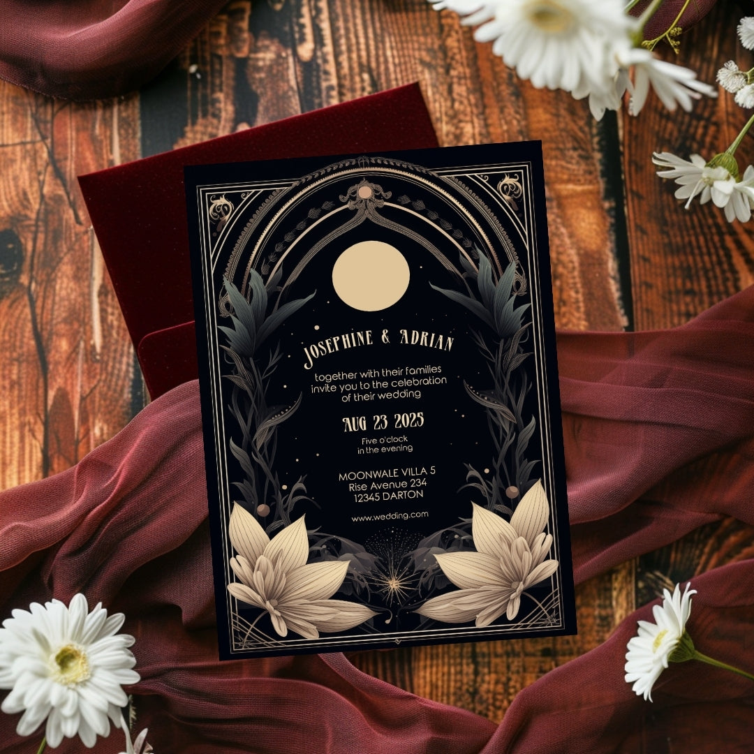 Celestial Floral Art Deco Wedding Invitation