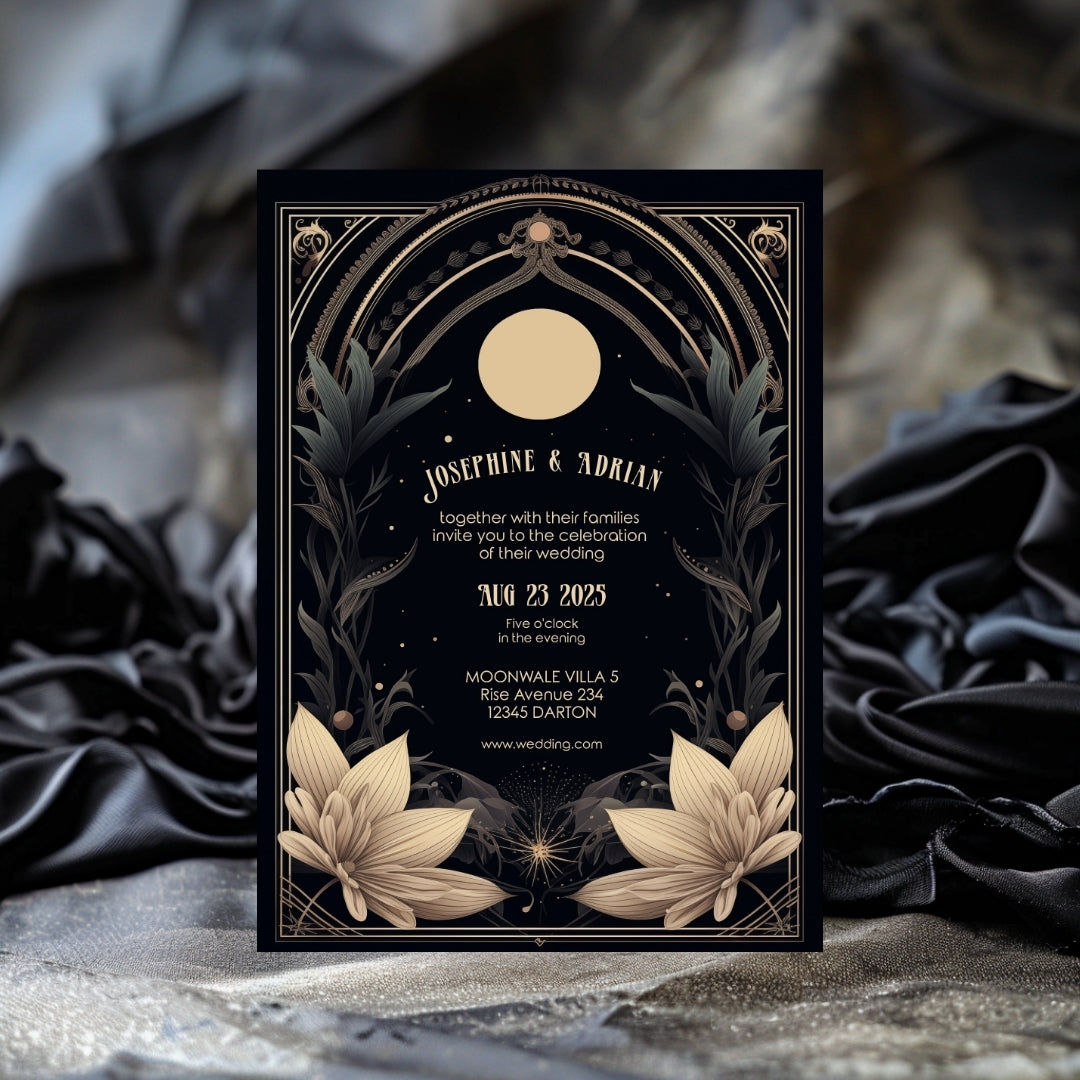 Celestial Floral Art Deco Wedding Invitation