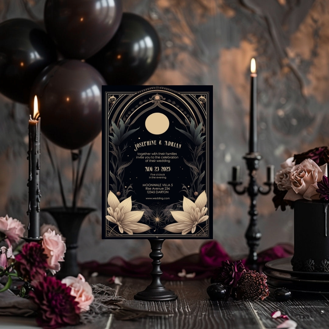 Celestial Floral Art Deco Wedding Invitation