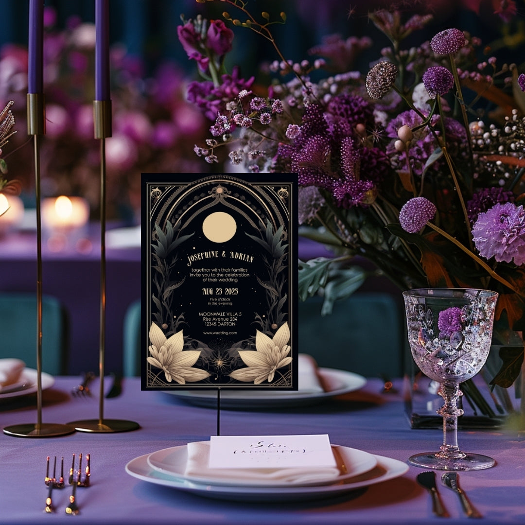 Celestial Floral Art Deco Wedding Invitation