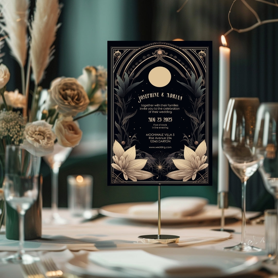 Celestial Floral Art Deco Wedding Invitation