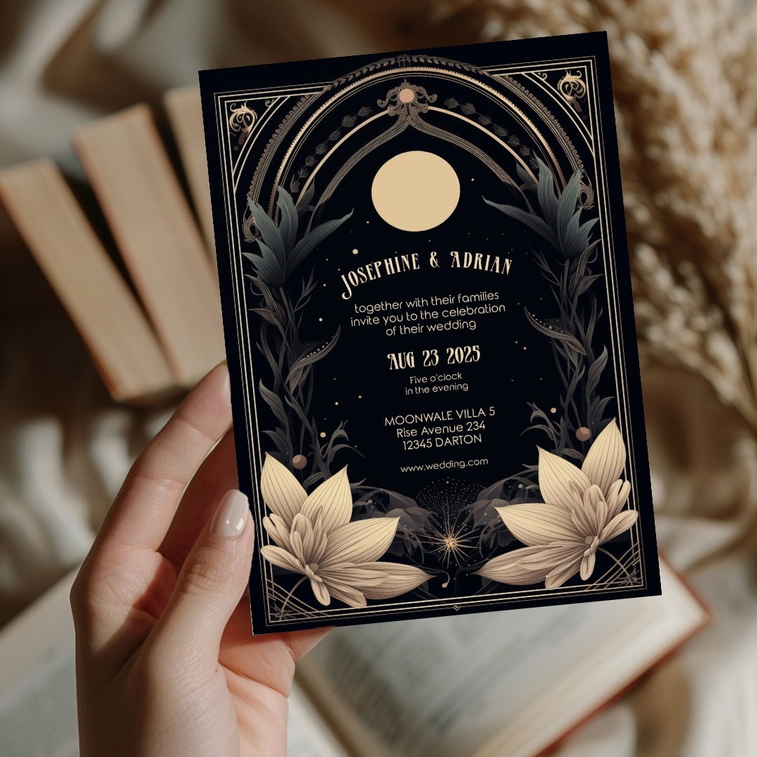 Celestial Floral Art Deco Wedding Invitation