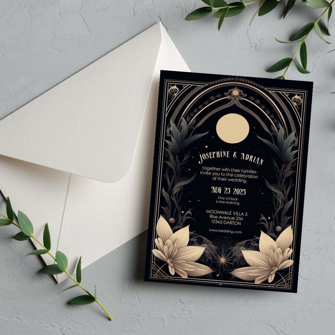 Celestial Floral Art Deco Wedding Invitation