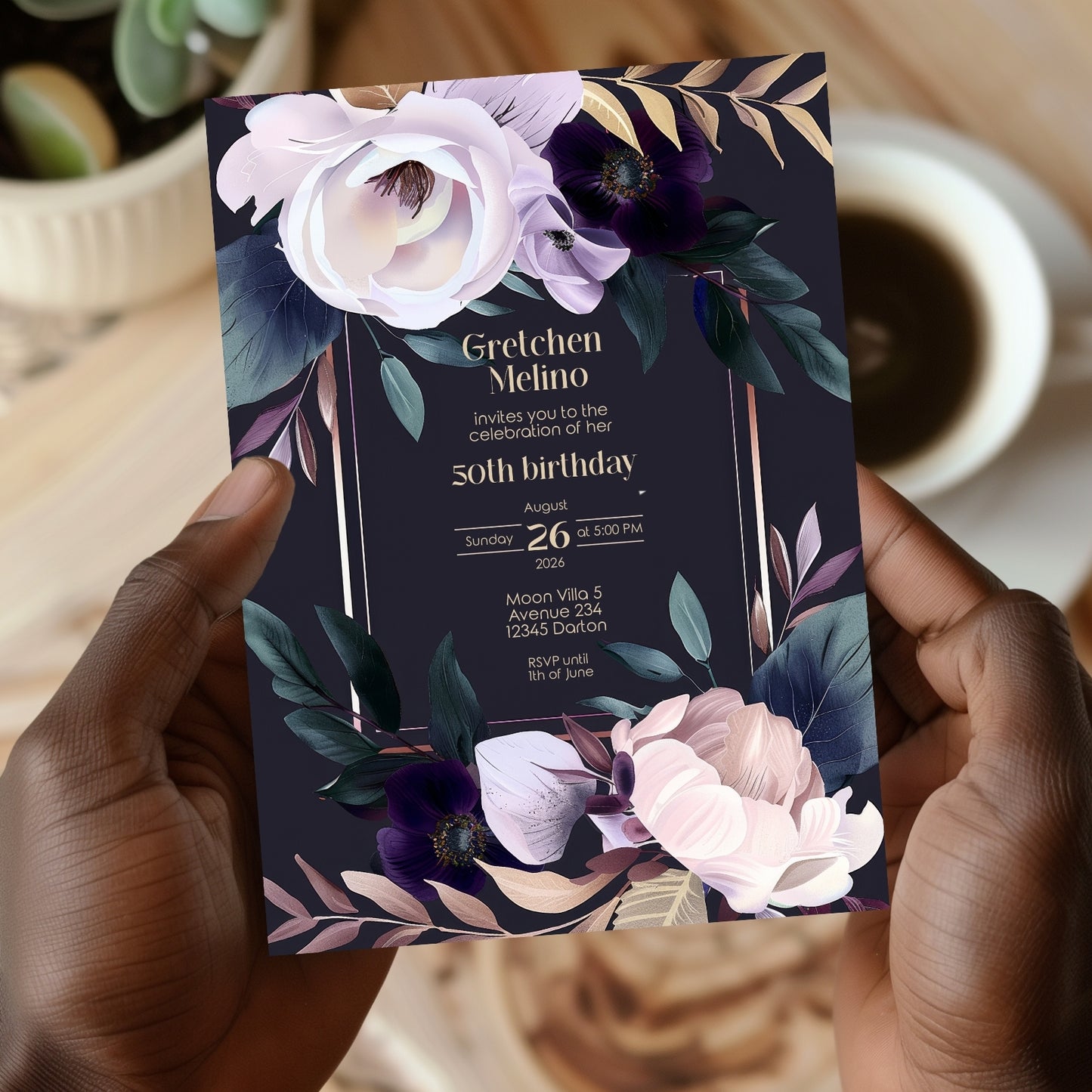 Modern Luxury Dark Floral Birthday Invitation