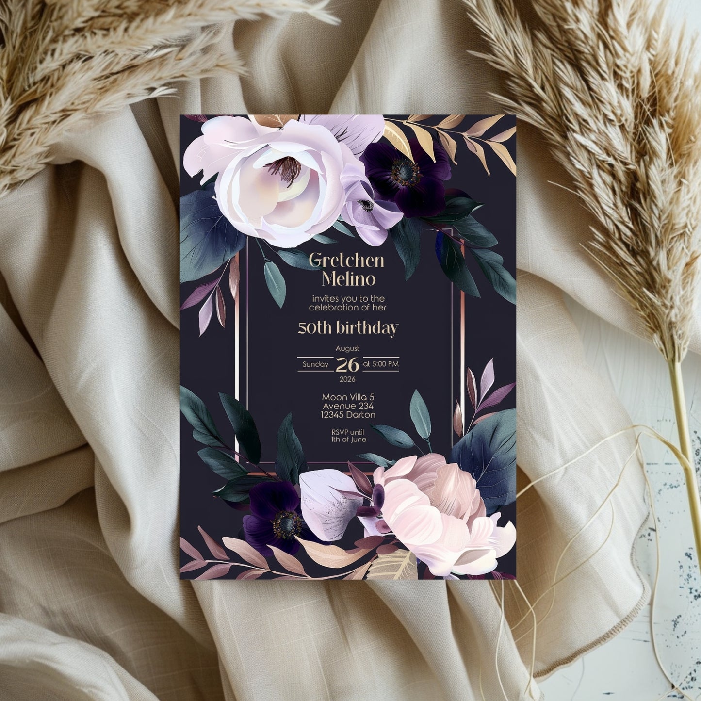 Modern Luxury Dark Floral Birthday Invitation