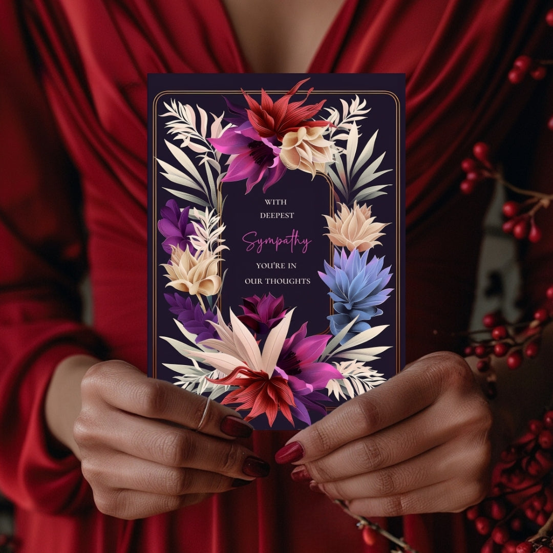 Luxurious Dark Botanical Sympathy Card