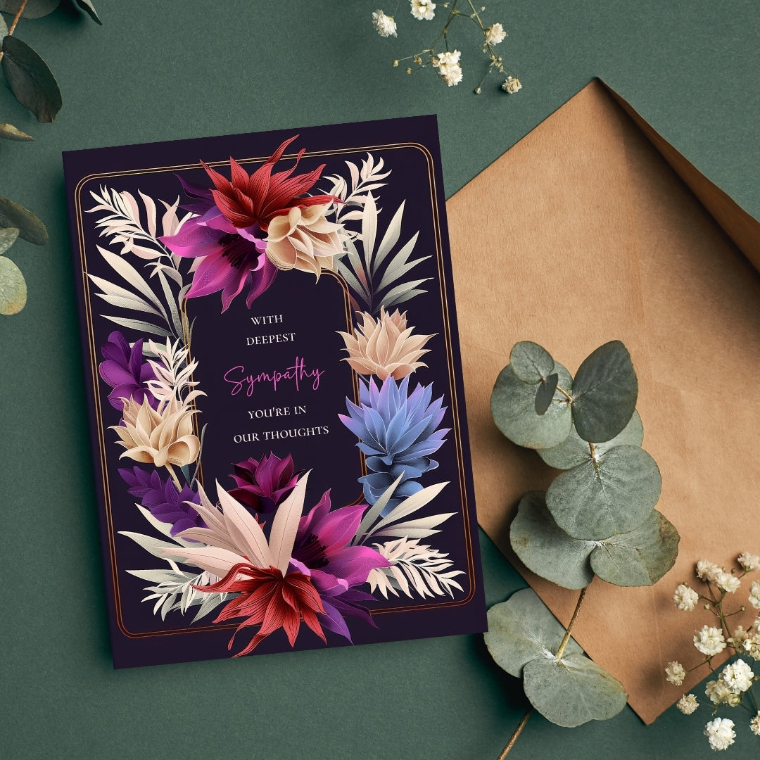 Luxurious Dark Botanical Sympathy Card