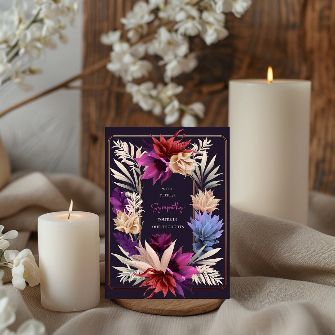 Luxurious Dark Botanical Sympathy Card