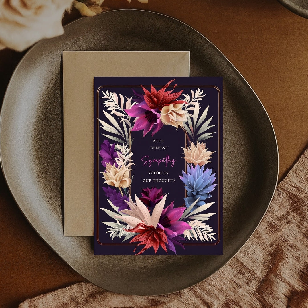 Luxurious Dark Botanical Sympathy Card