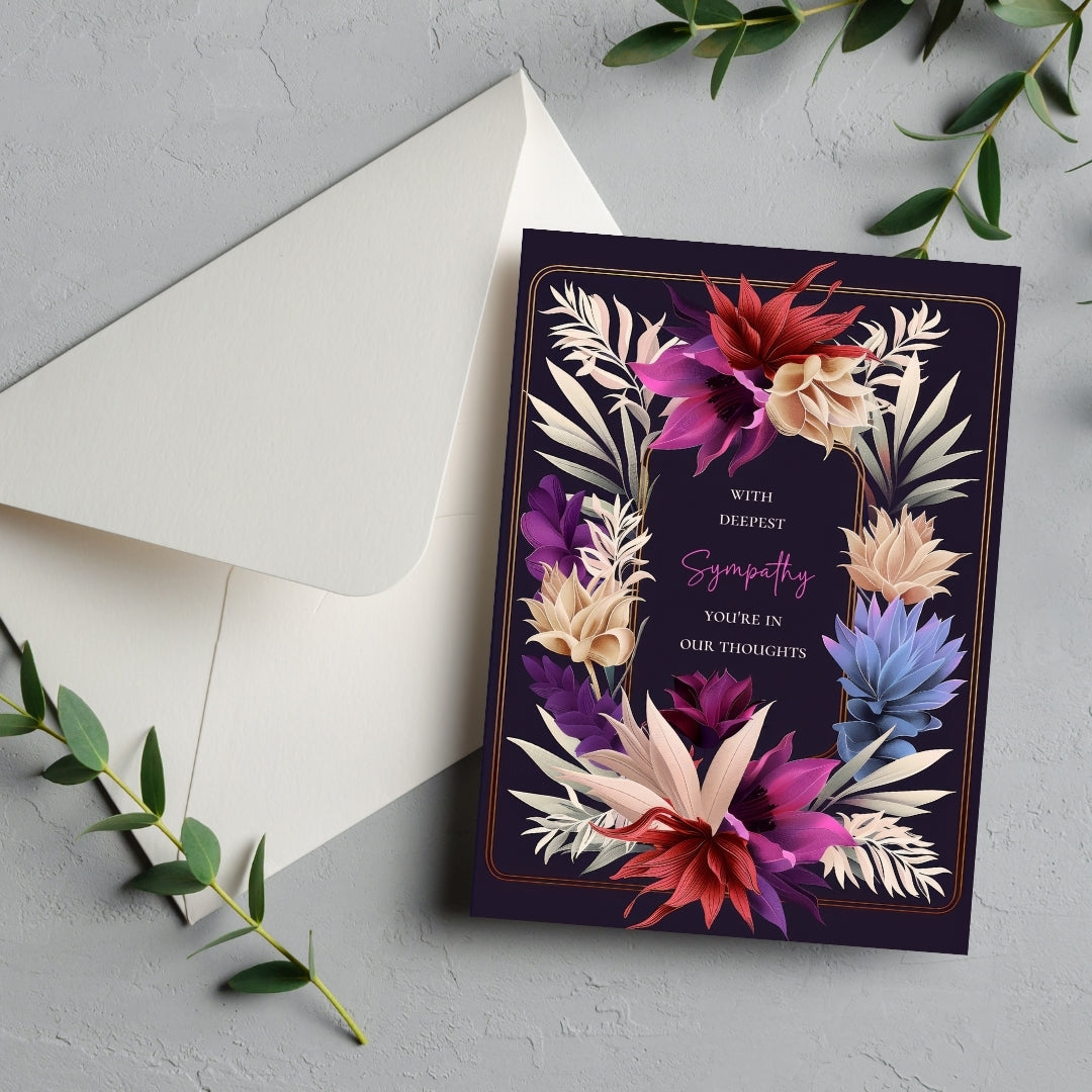 Luxurious Dark Botanical Sympathy Card