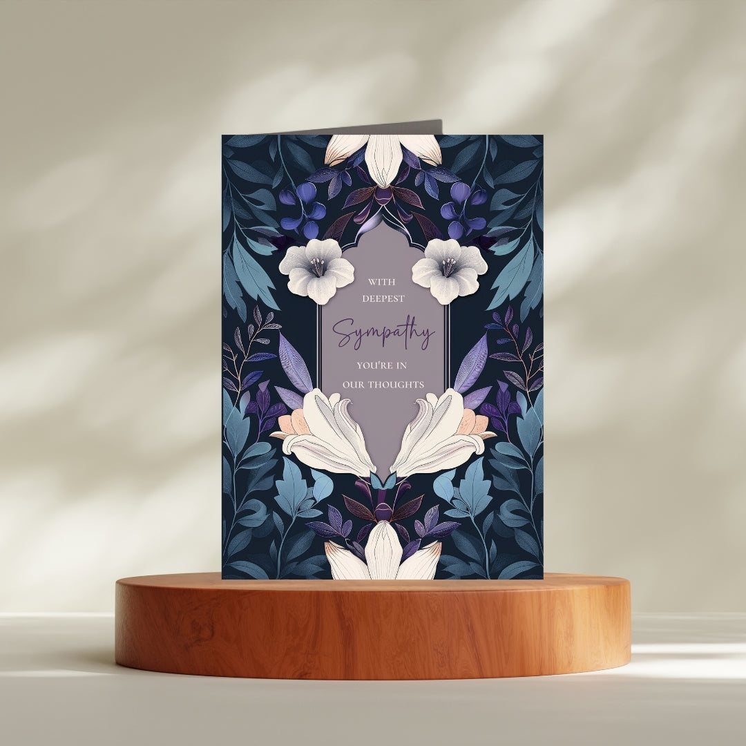 Elegant Dark Blue and Purple Floral Sympathy Card