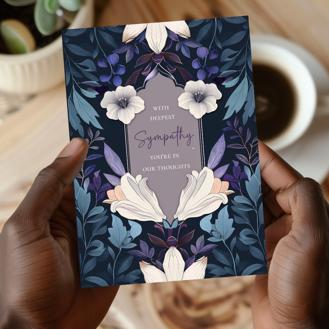 Elegant Dark Blue and Purple Floral Sympathy Card