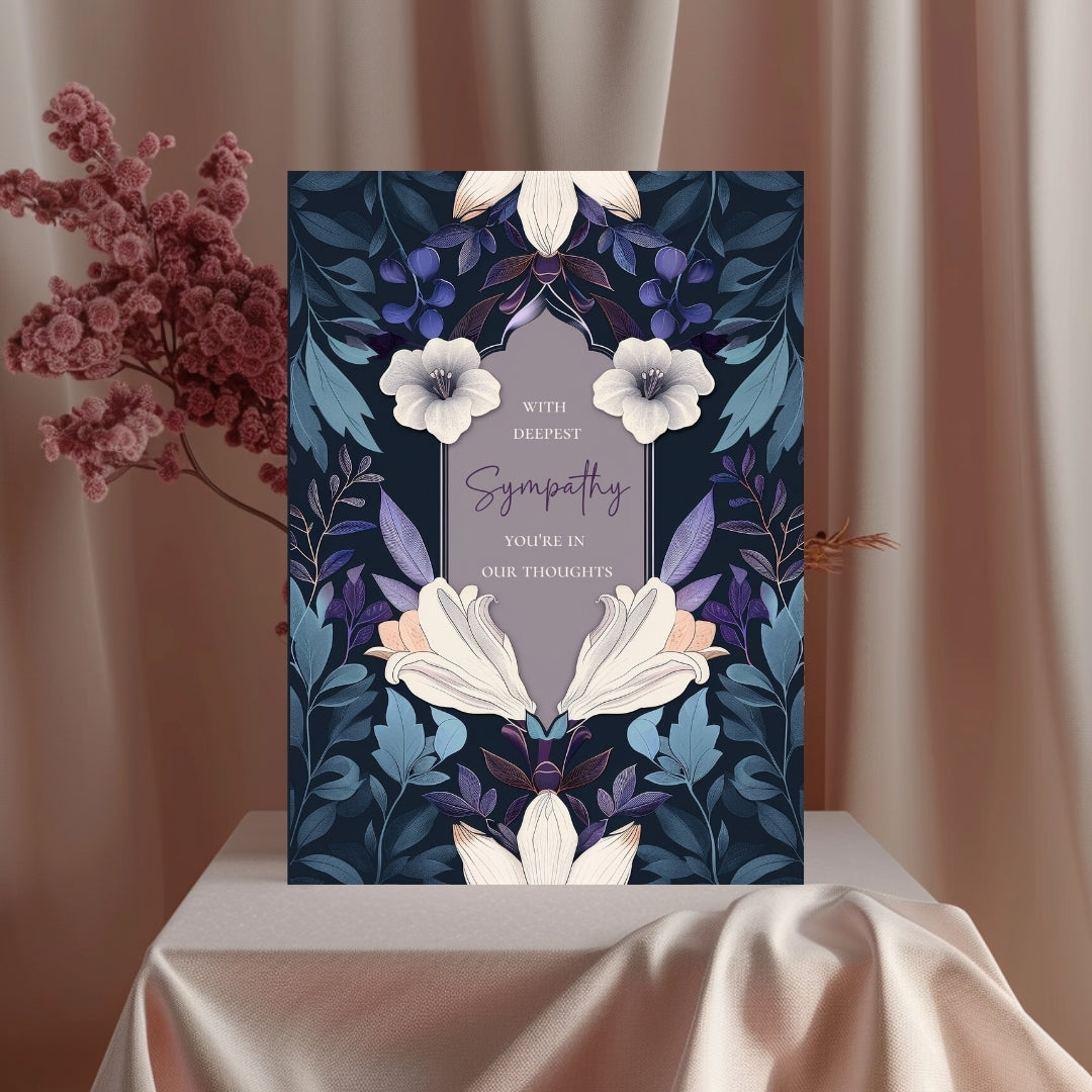 Elegant Dark Blue and Purple Floral Sympathy Card