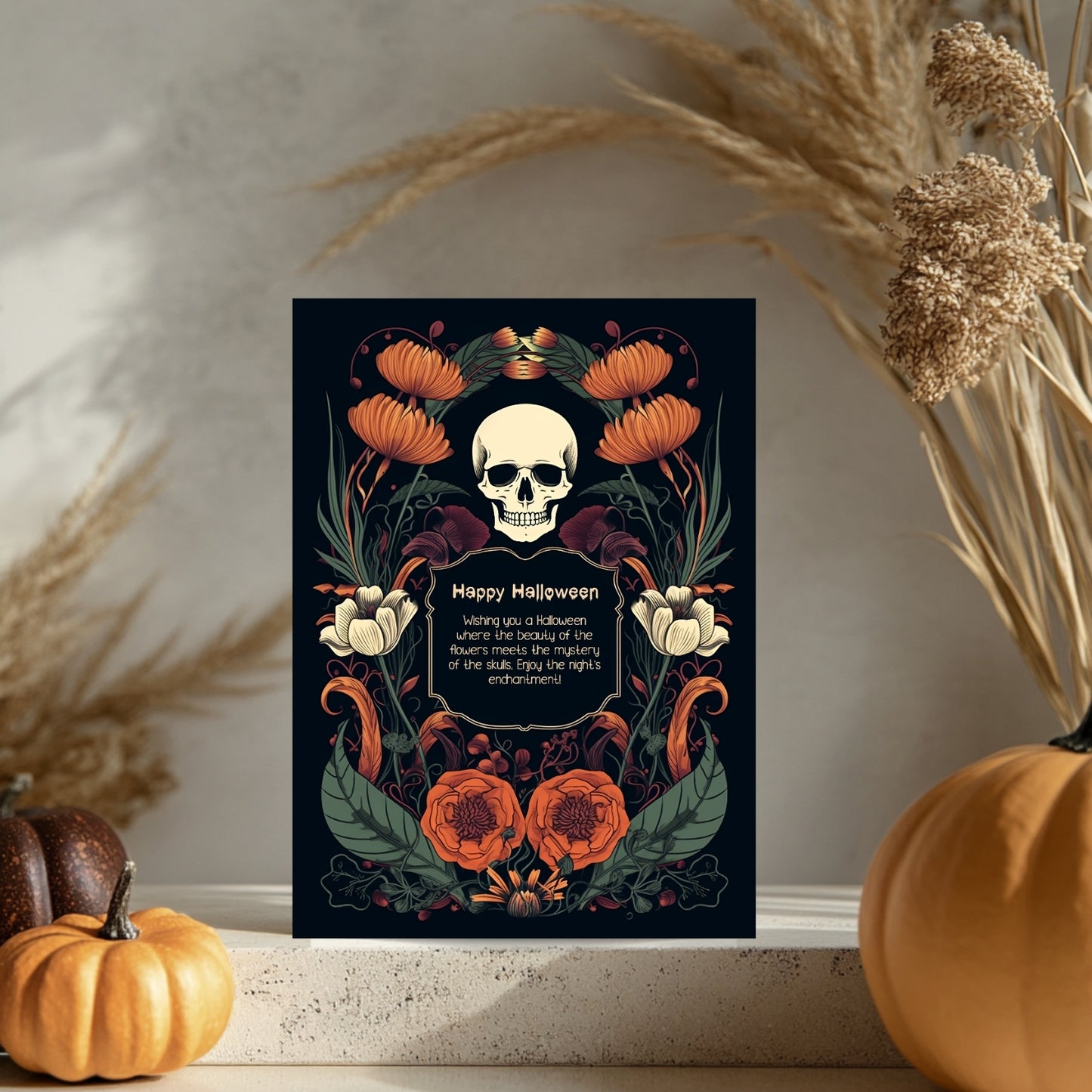 Enchanted Forest Halloween Invitation - Skulls & Butterflies in Art Nouveau Style