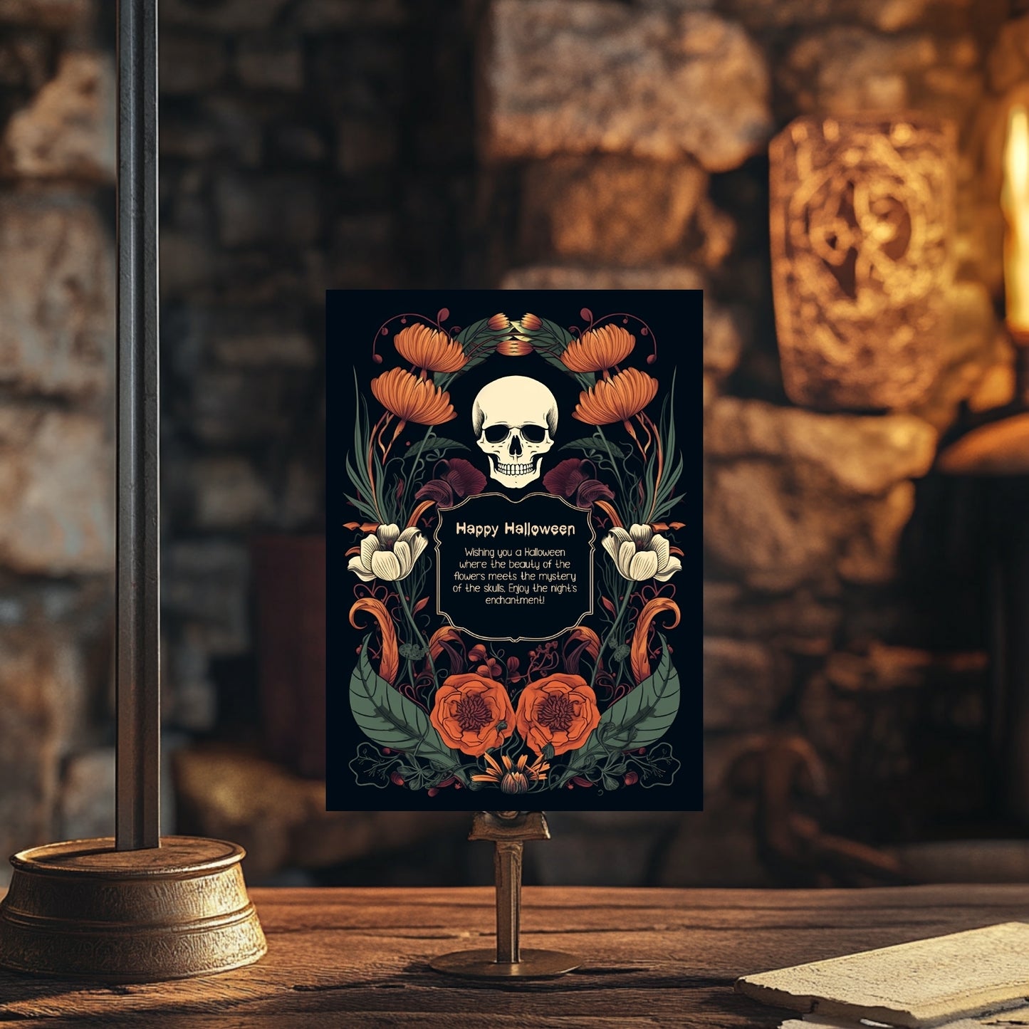 Enchanted Forest Halloween Invitation - Skulls & Butterflies in Art Nouveau Style