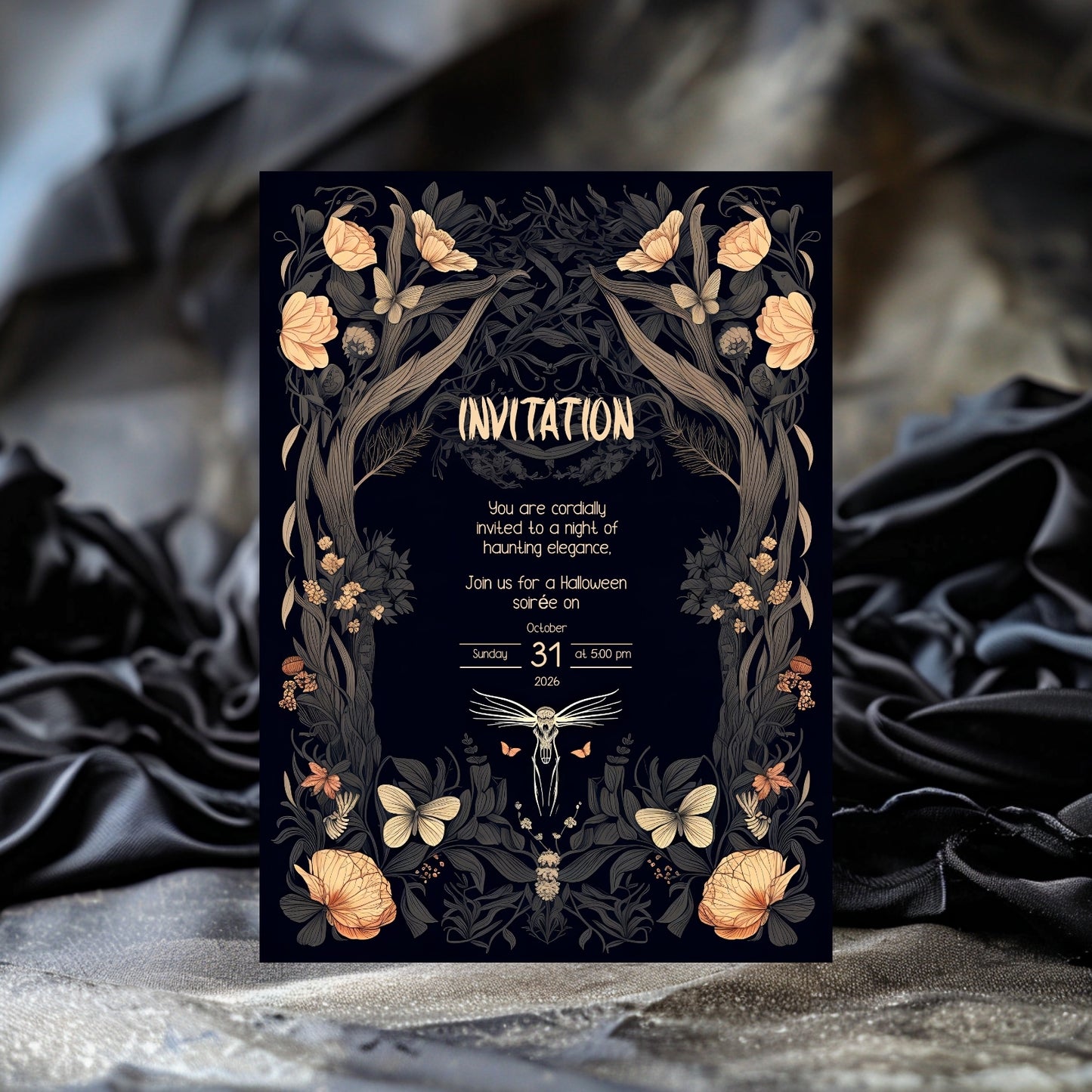 Enchanted Forest Gothic Halloween Invitation - Mystical Woodland Design