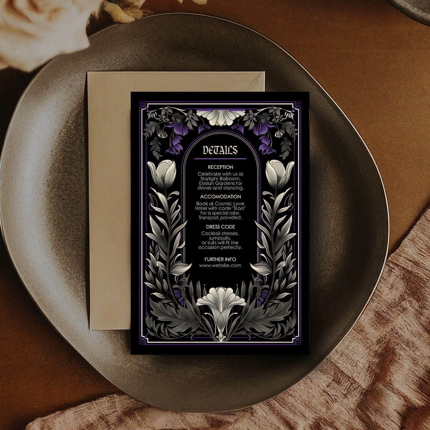 Gothic Art Nouveau Wedding Invitation Set - With Invite, Details & RSVP Card