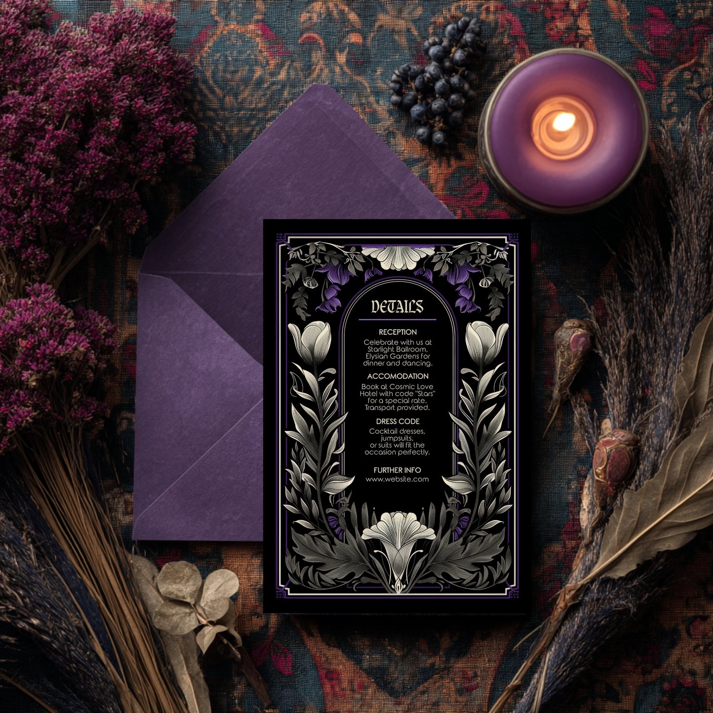 Gothic Art Nouveau Wedding Invitation Set - With Invite, Details & RSVP Card