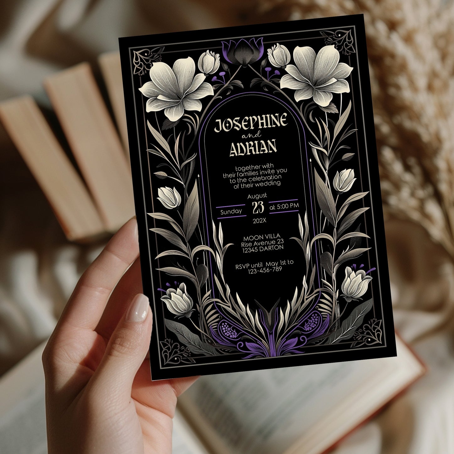Gothic Art Nouveau Wedding Invitation Set - With Invite, Details & RSVP Card
