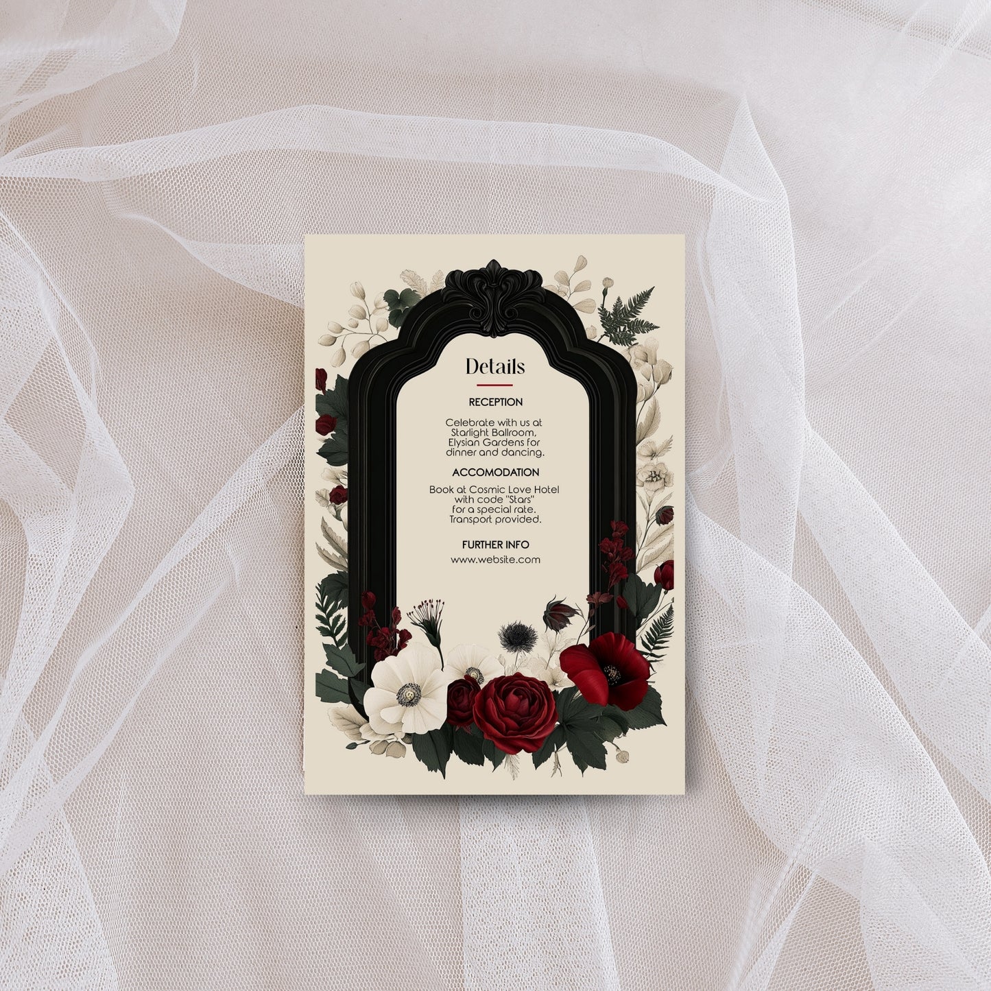 Gothic Romance Wedding Invitation Set - Gothic Style, Arch and Flowers, Editable 8 items