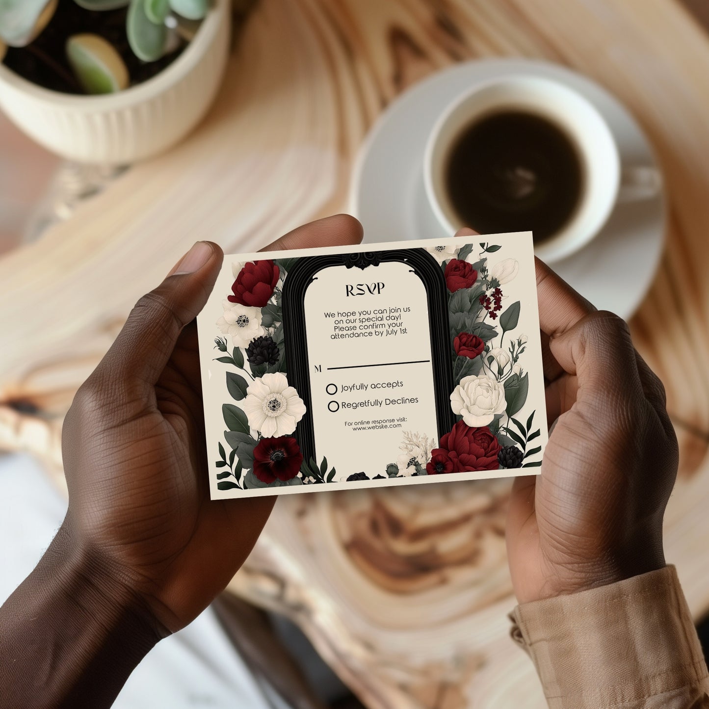 Gothic Romance Wedding Invitation Set - Gothic Style, Arch and Flowers, Editable 8 items