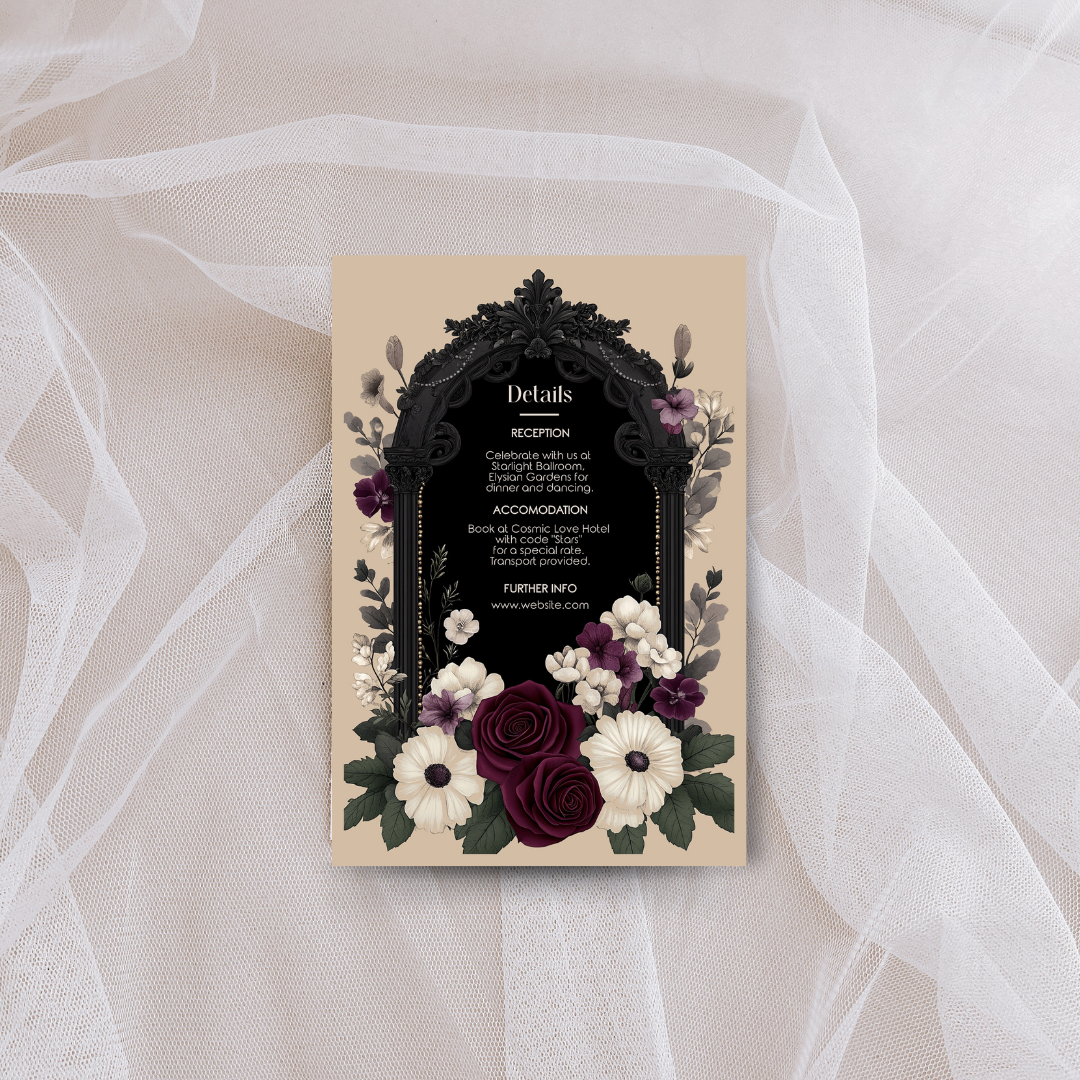Gothic Floral Wedding Invitation Bundle - Black Arch and Burgundy Stationery Set, Editable 8 items
