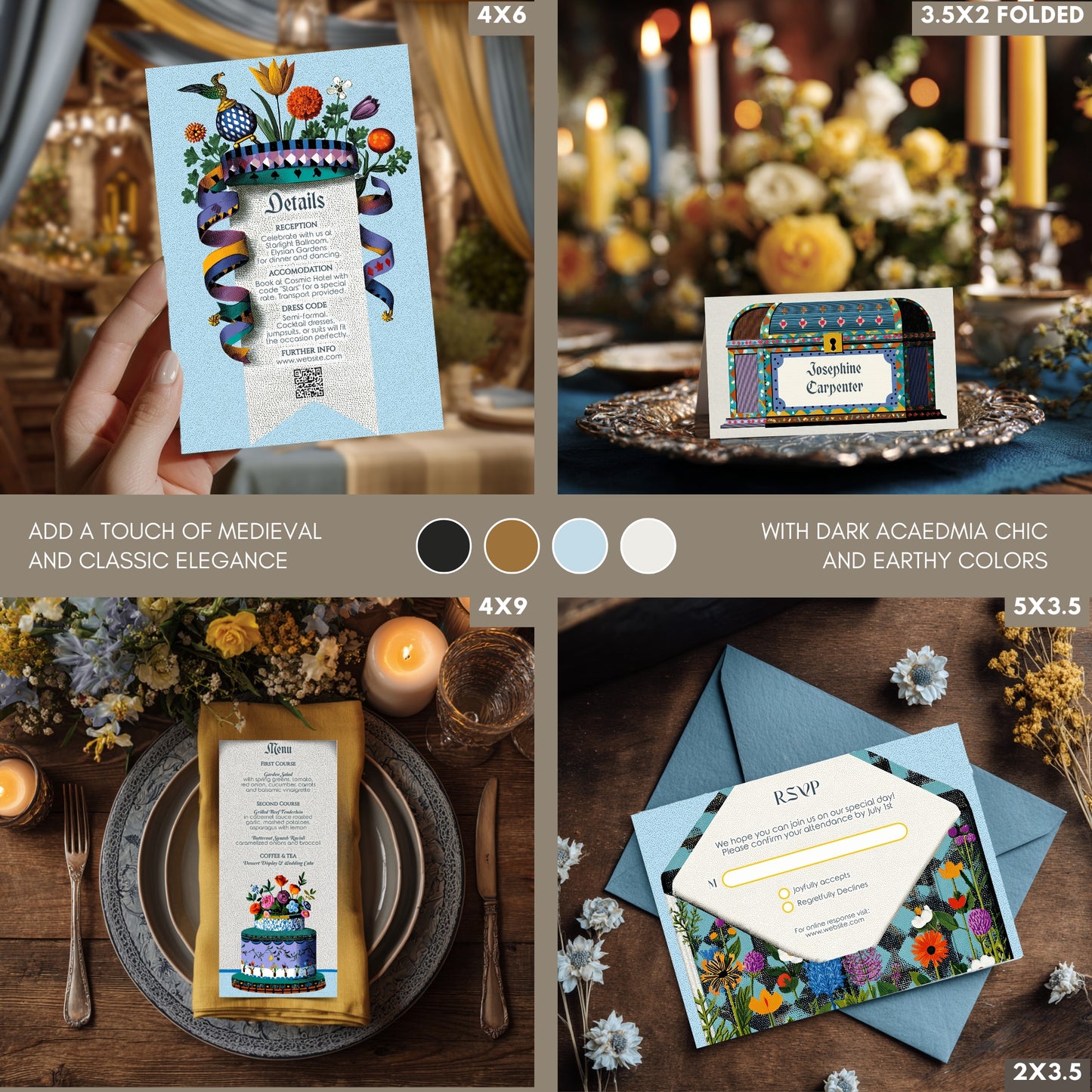 Medieval Fantasy Wedding Invitation Bundle, Vintage Book Cover Design, Editable 8 items