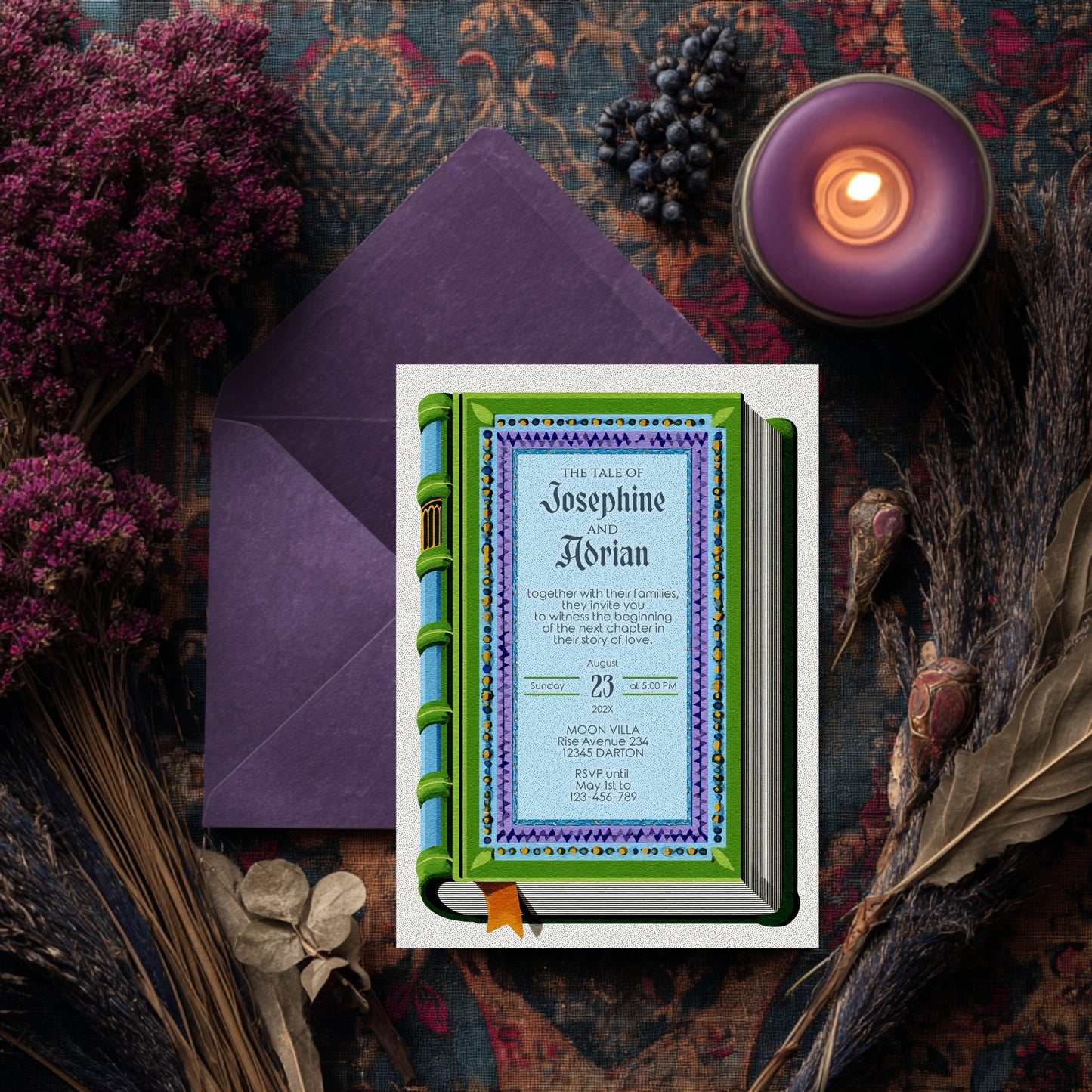 Medieval Fantasy Wedding Invitation Bundle, Vintage Book Cover Design, Editable 8 items