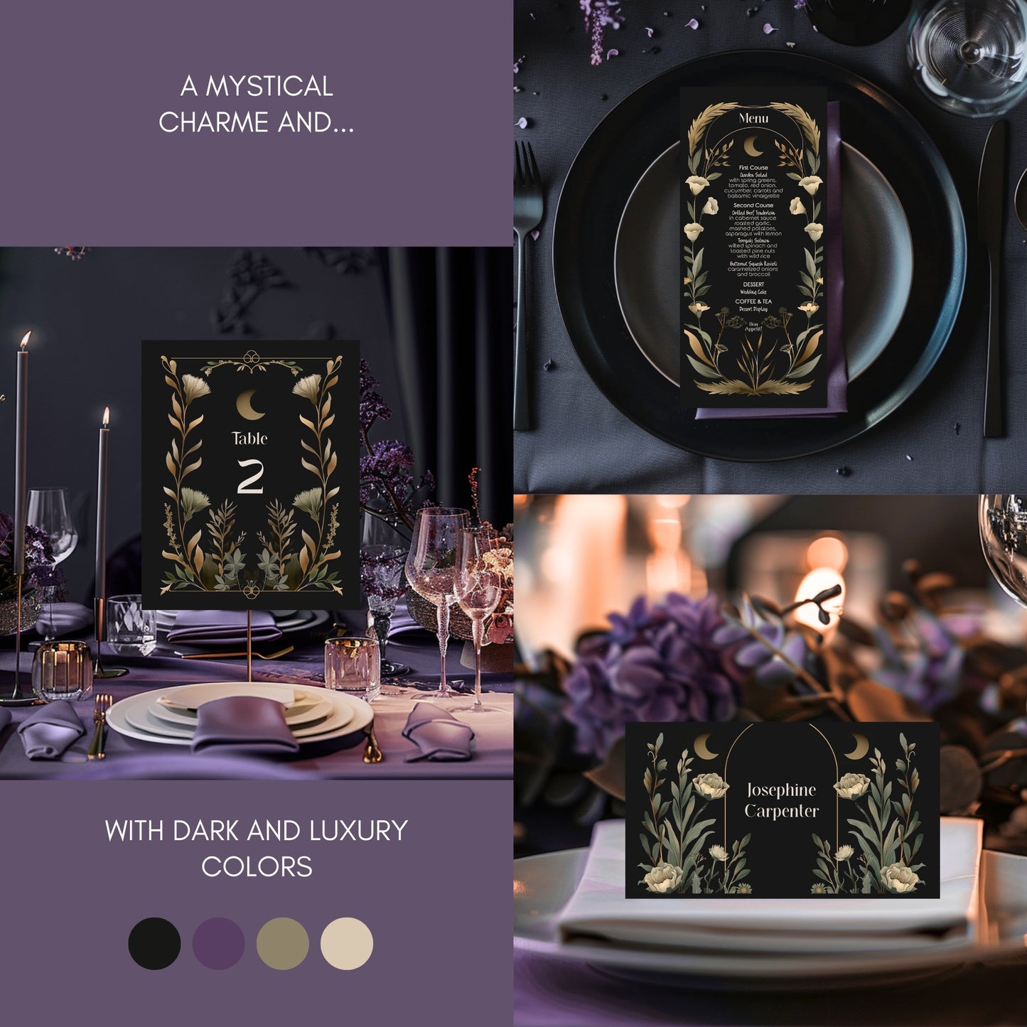 Dark Celestial Wedding Invitation Set - Black & Gold Stationery Bundle with Moon, 9-Items