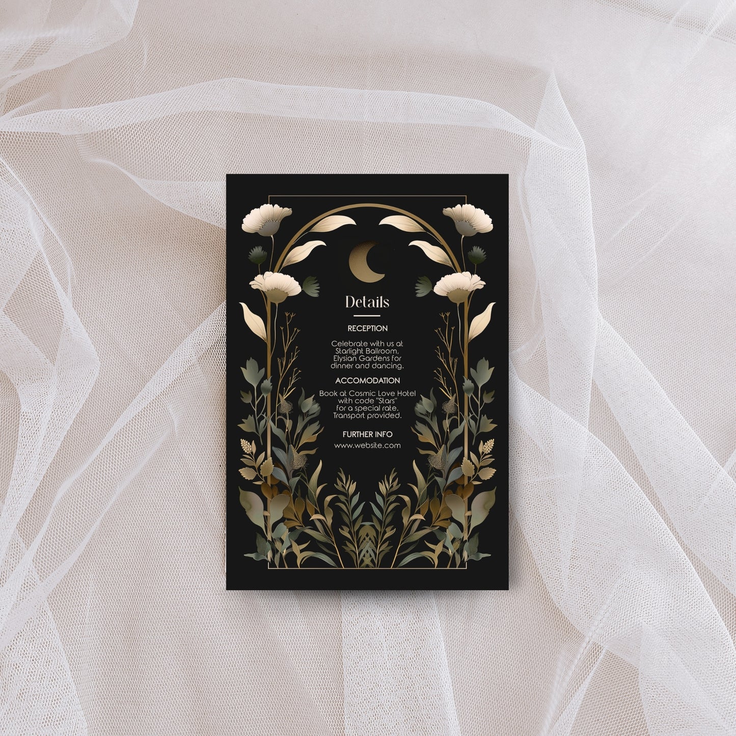 Dark Celestial Wedding Invitation Set - Black & Gold Stationery Bundle with Moon, 9-Items