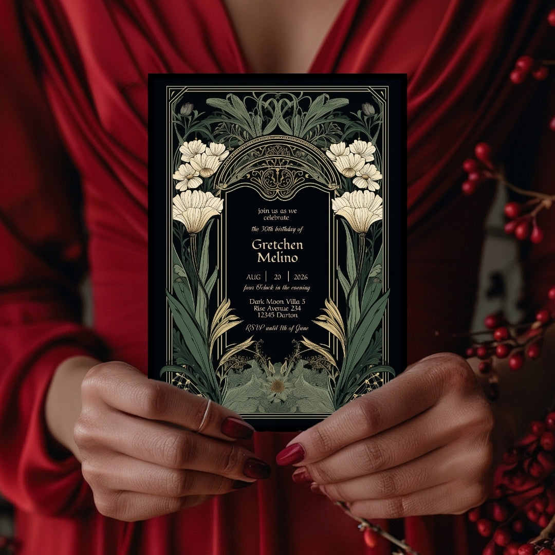 Elegant Gothic Floral Garden Birthday Invitation