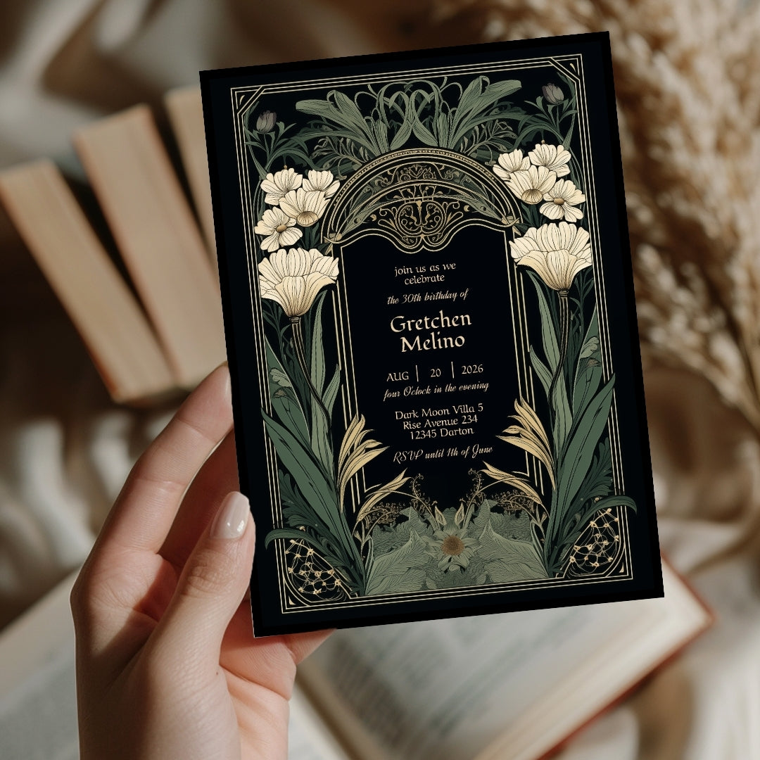 Elegant Gothic Floral Garden Birthday Invitation