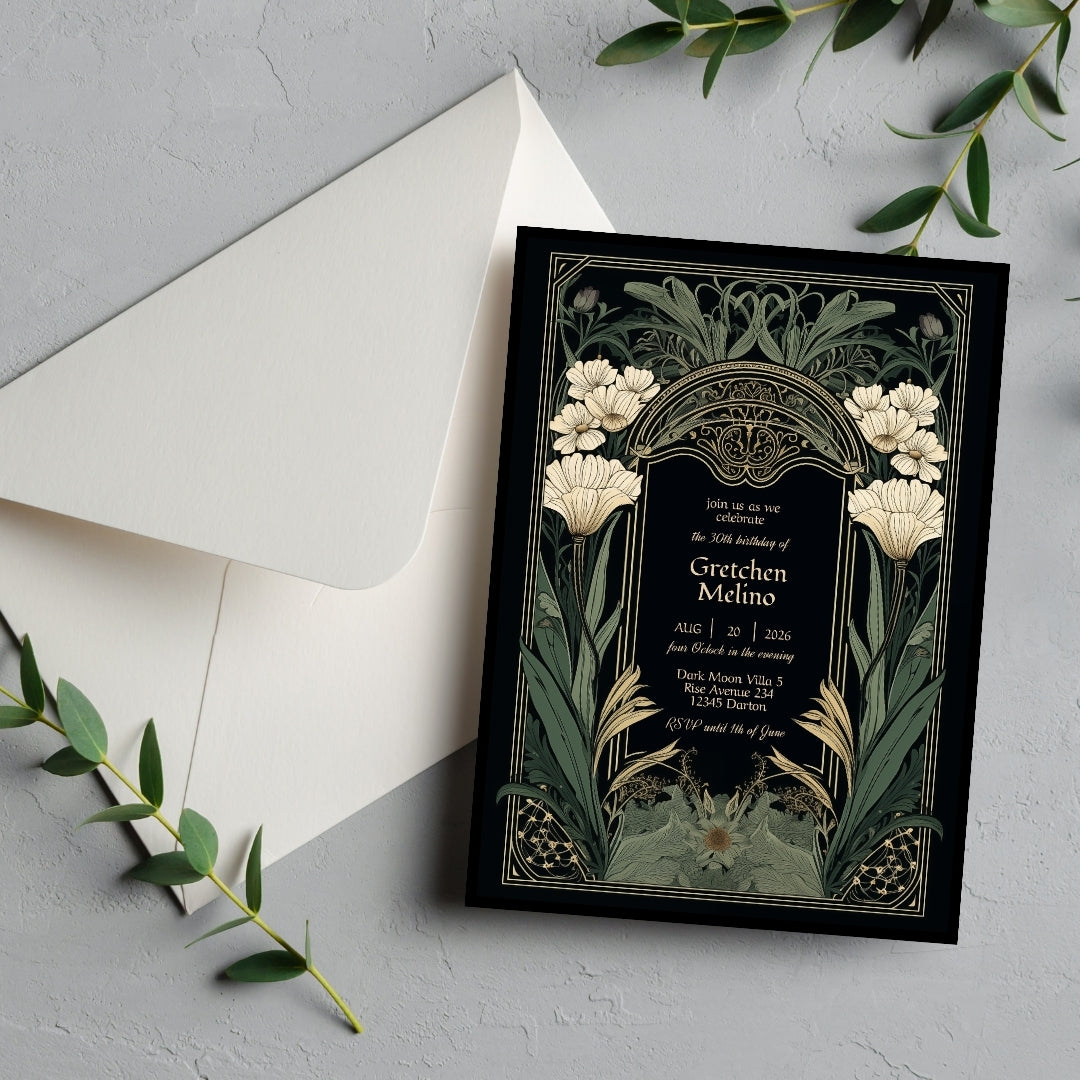Elegant Gothic Floral Garden Birthday Invitation