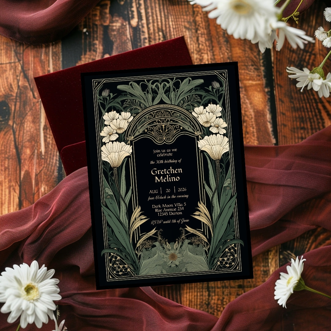 Elegant Gothic Floral Garden Birthday Invitation