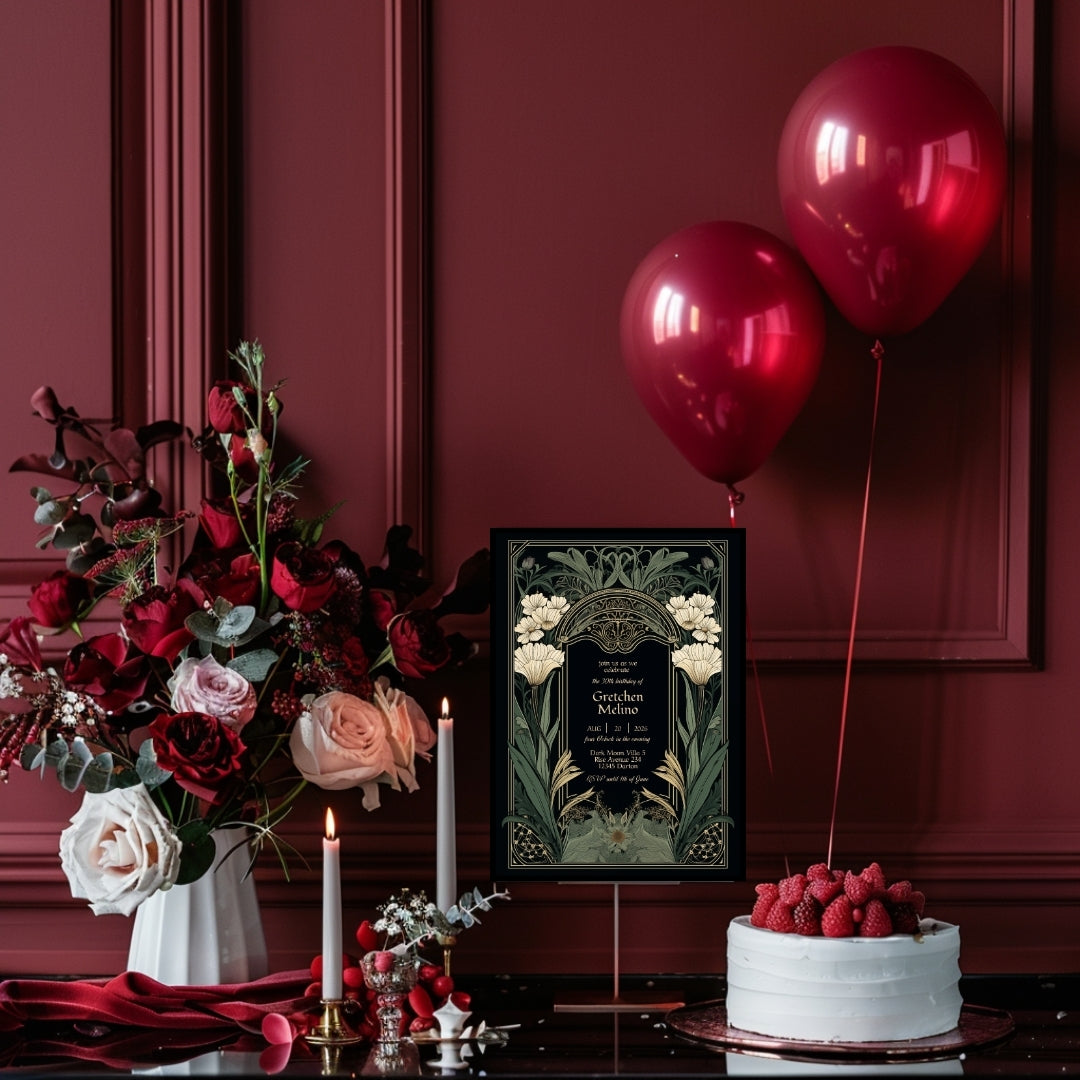 Elegant Gothic Floral Garden Birthday Invitation