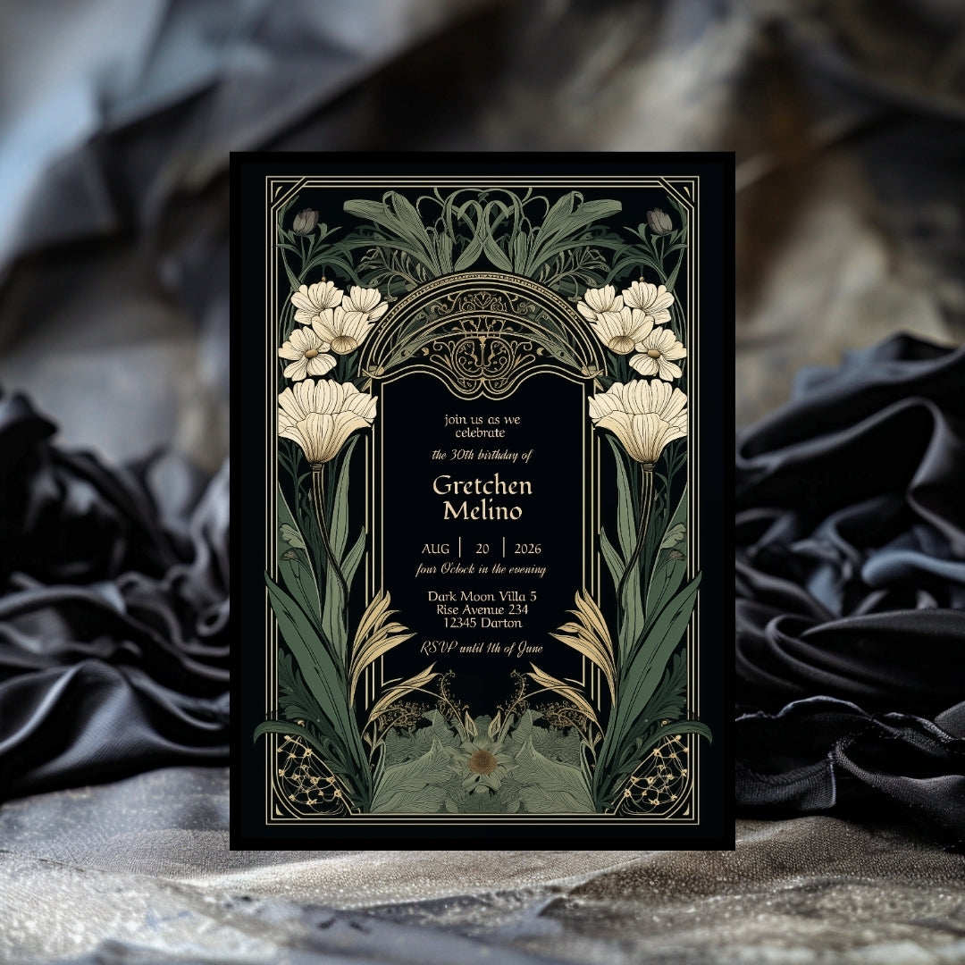 Elegant Gothic Floral Garden Birthday Invitation