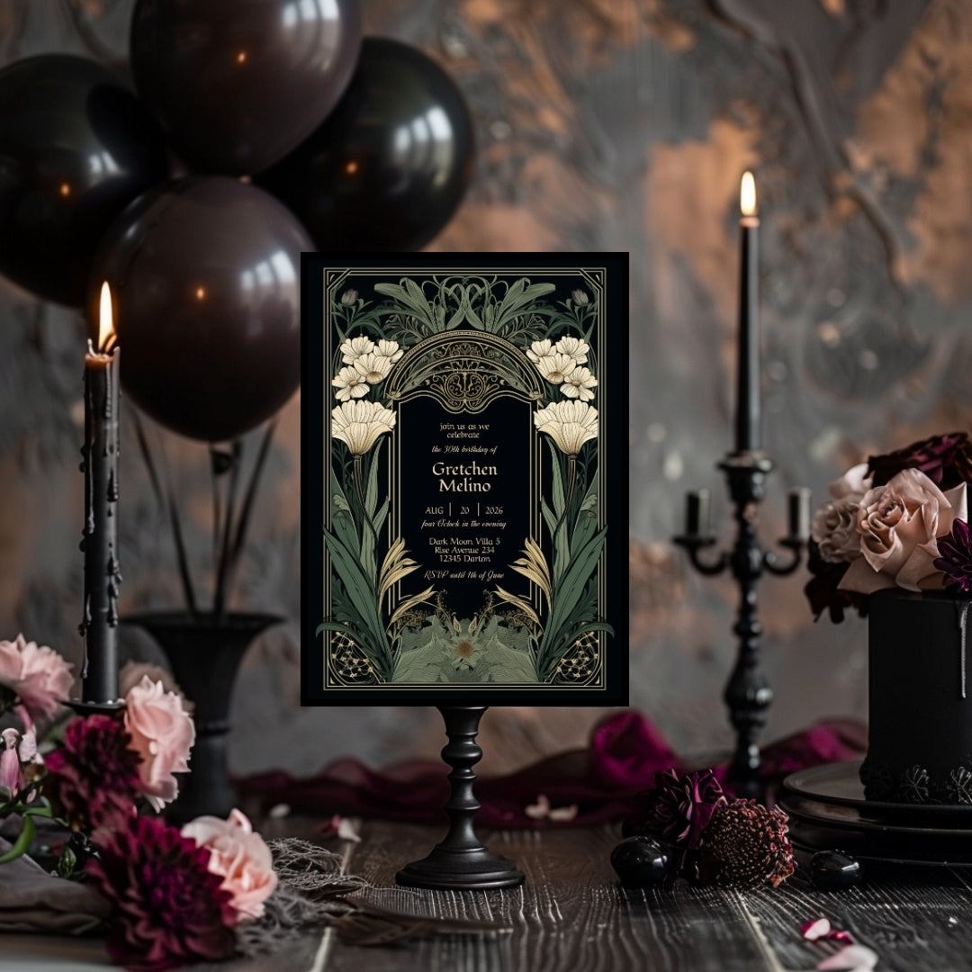 Elegant Gothic Floral Garden Birthday Invitation
