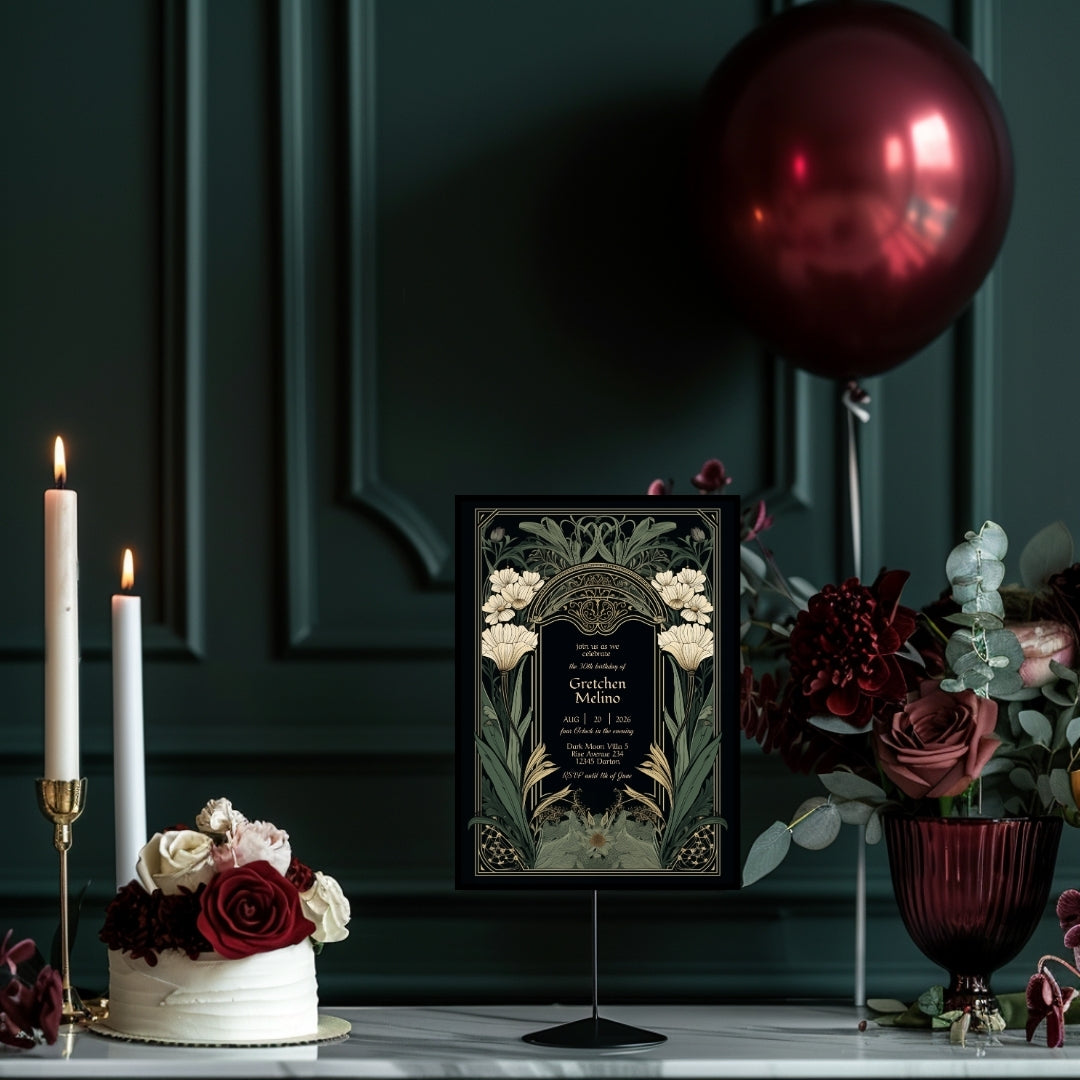 Elegant Gothic Floral Garden Birthday Invitation