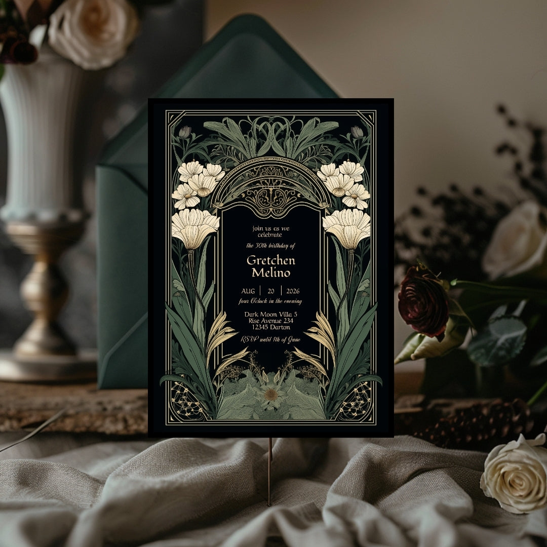 Elegant Gothic Floral Garden Birthday Invitation