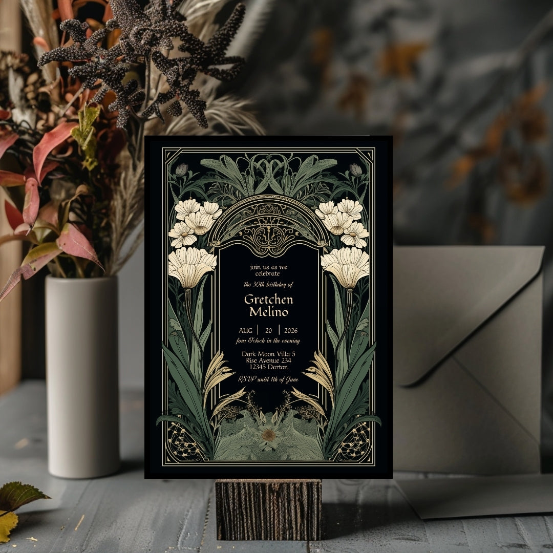 Elegant Gothic Floral Garden Birthday Invitation