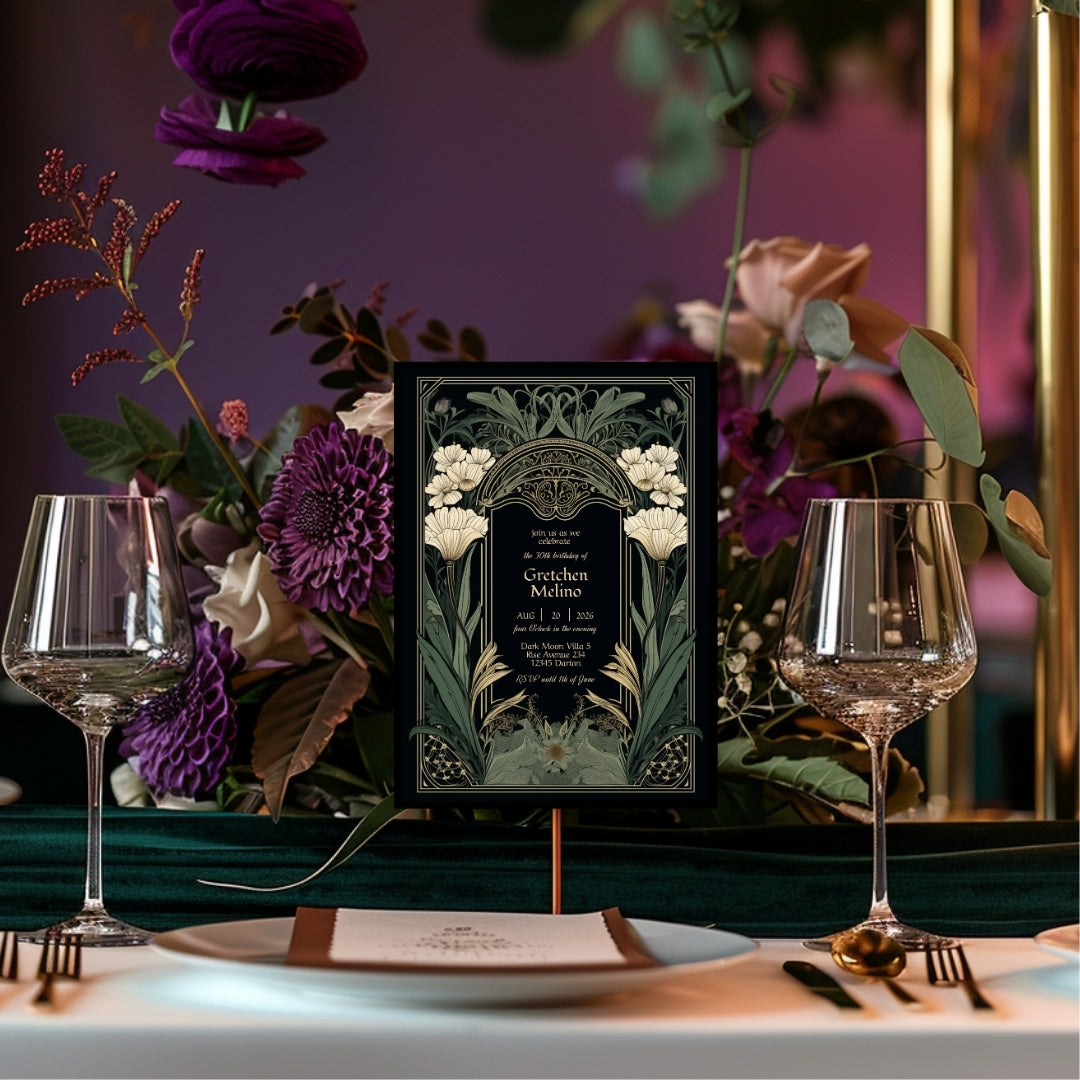 Elegant Gothic Floral Garden Birthday Invitation