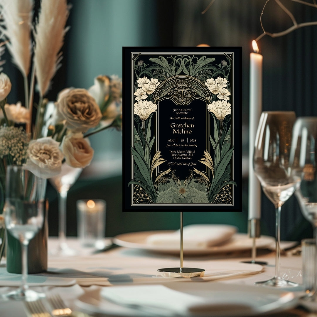 Elegant Gothic Floral Garden Birthday Invitation