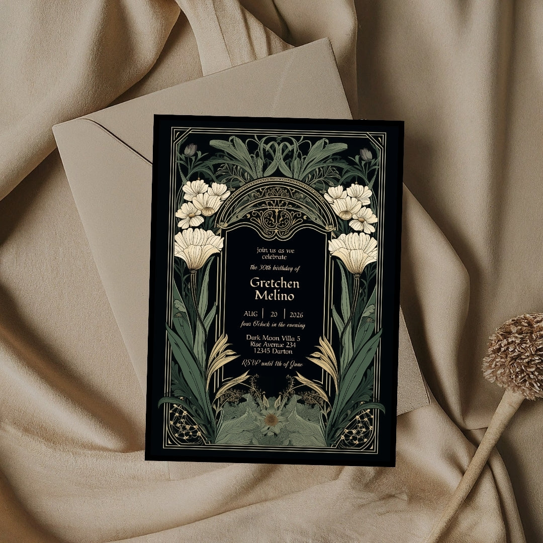 Elegant Gothic Floral Garden Birthday Invitation