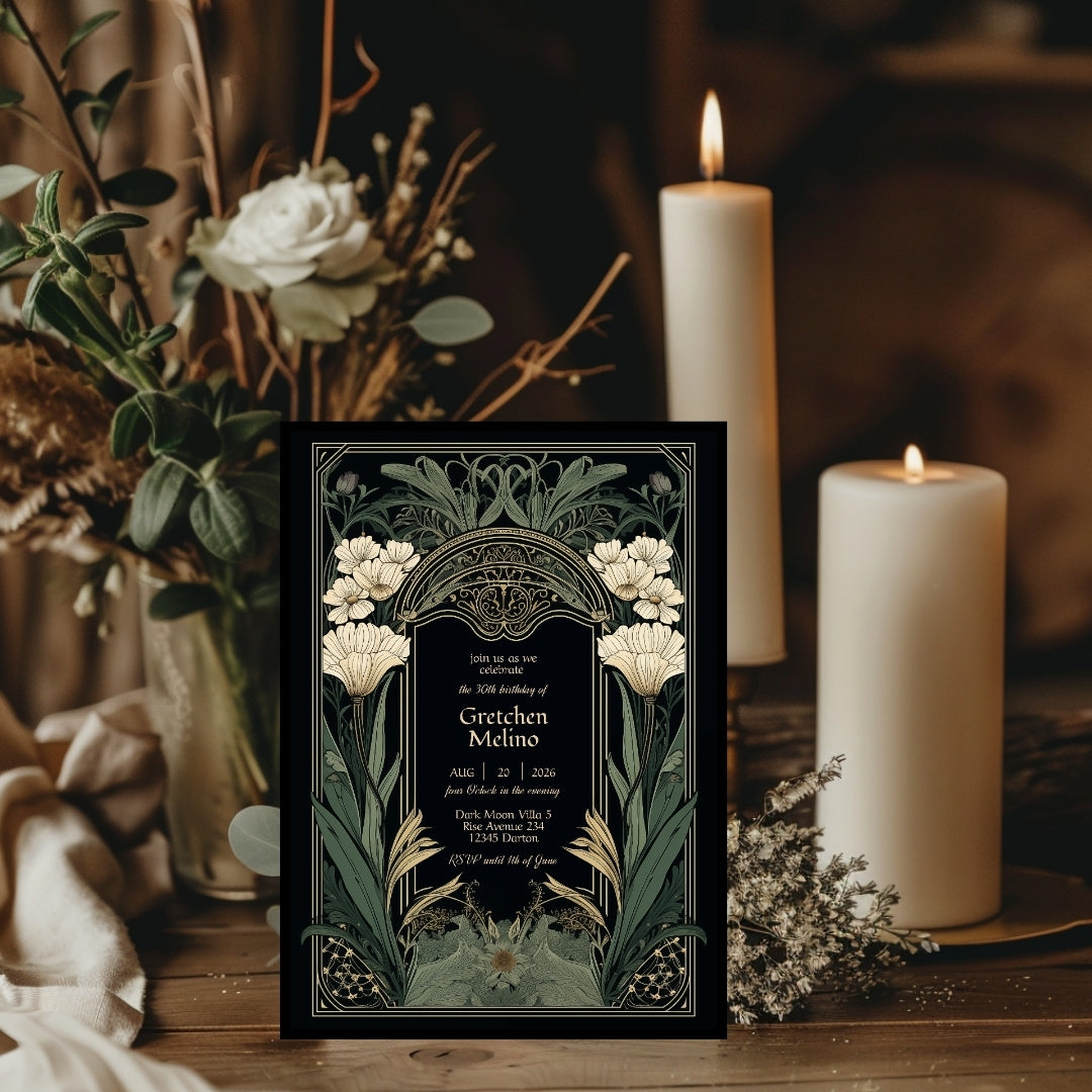 Elegant Gothic Floral Garden Birthday Invitation