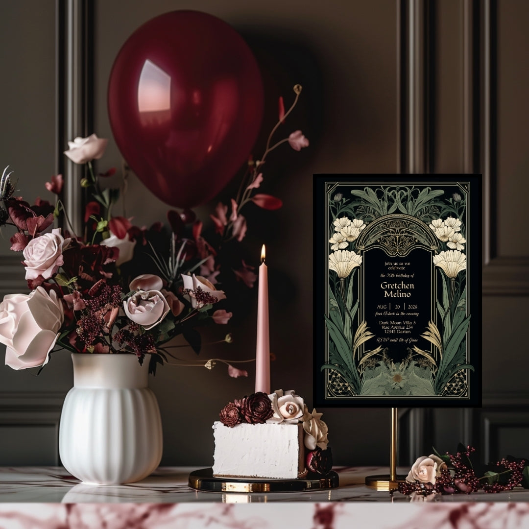 Elegant Gothic Floral Garden Birthday Invitation