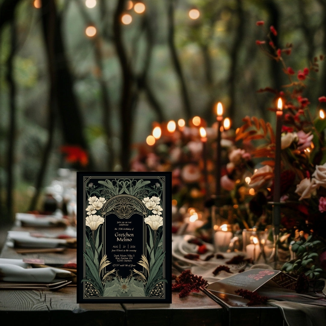 Elegant Gothic Floral Garden Birthday Invitation