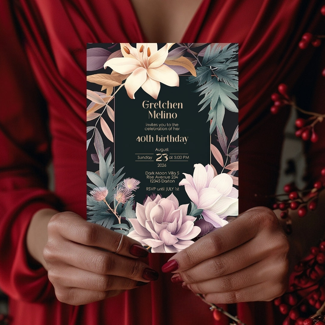 Lush Botanical Birthday Invitation - Elegant Floral Design