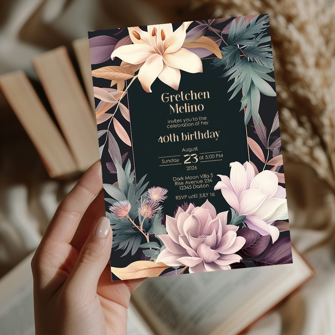 Lush Botanical Birthday Invitation - Elegant Floral Design
