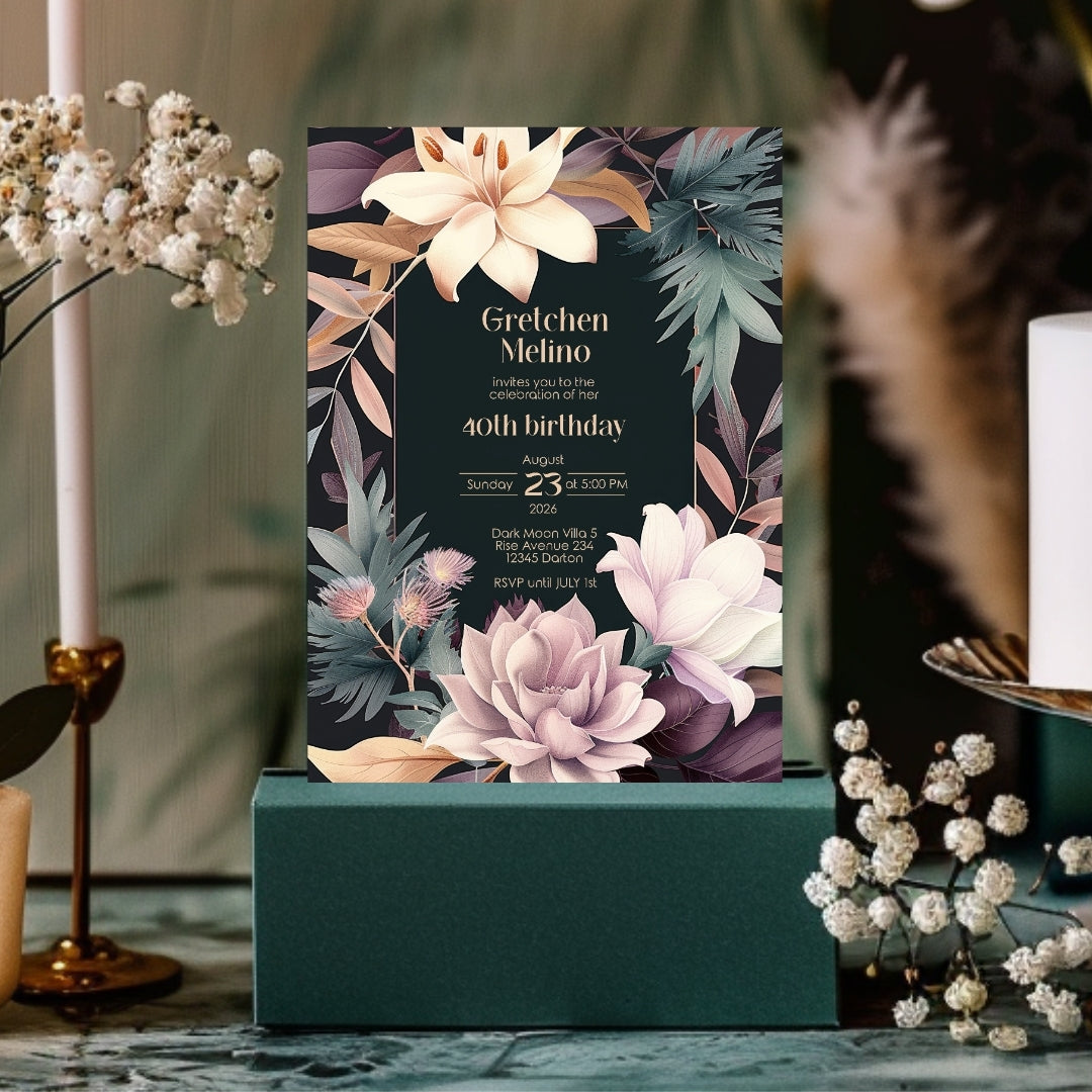 Lush Botanical Birthday Invitation - Elegant Floral Design